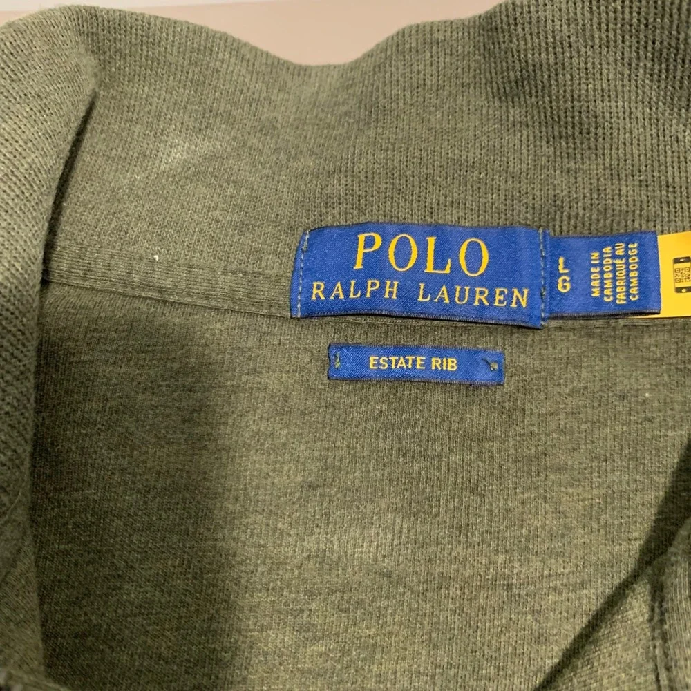Polo Ralph Lauren Pullover Mens L Green Estate Rib Quarter Zip Cotton Pony Logo